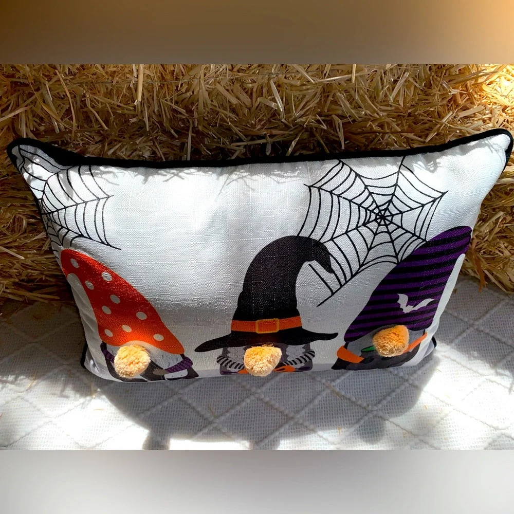 Halloween Decor Pillow Witch Warlock Gnomes Fuzzy Ball Nose- NWT